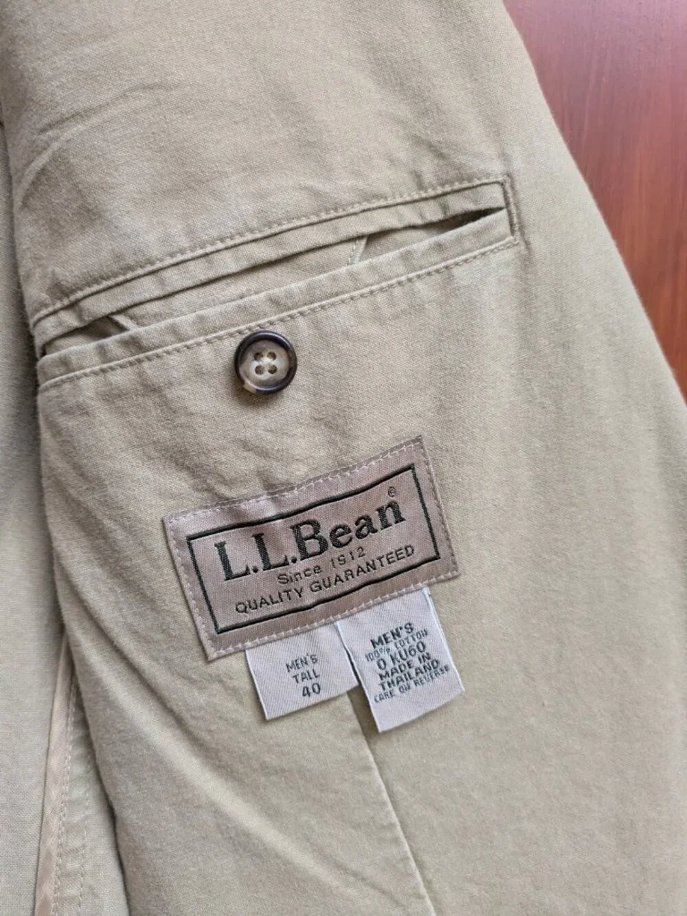L.L. Bean Men's Khaki Cotton Twill Casual Blazer Jacket, Tan, Size 40 Tall